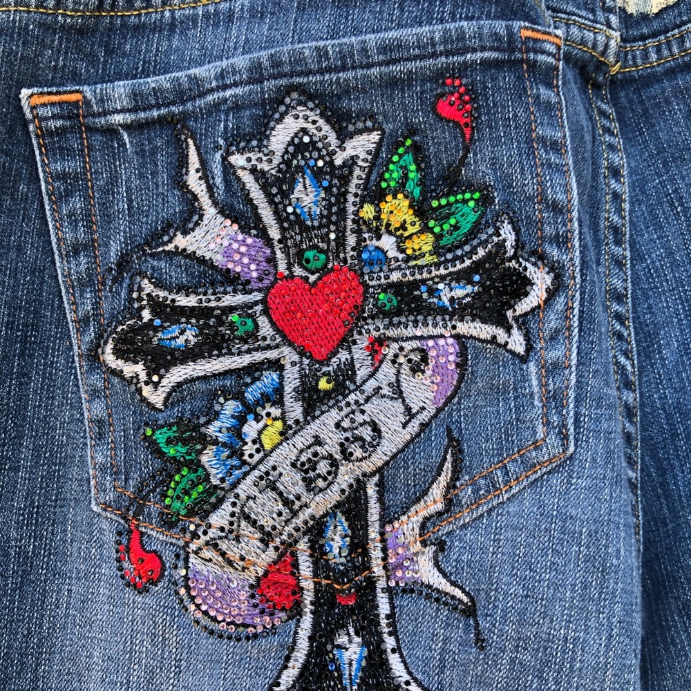 Ed Hardy Skull and Cross Tattoo Straight Leg Jeans Sz18 - Picture 4 of 13